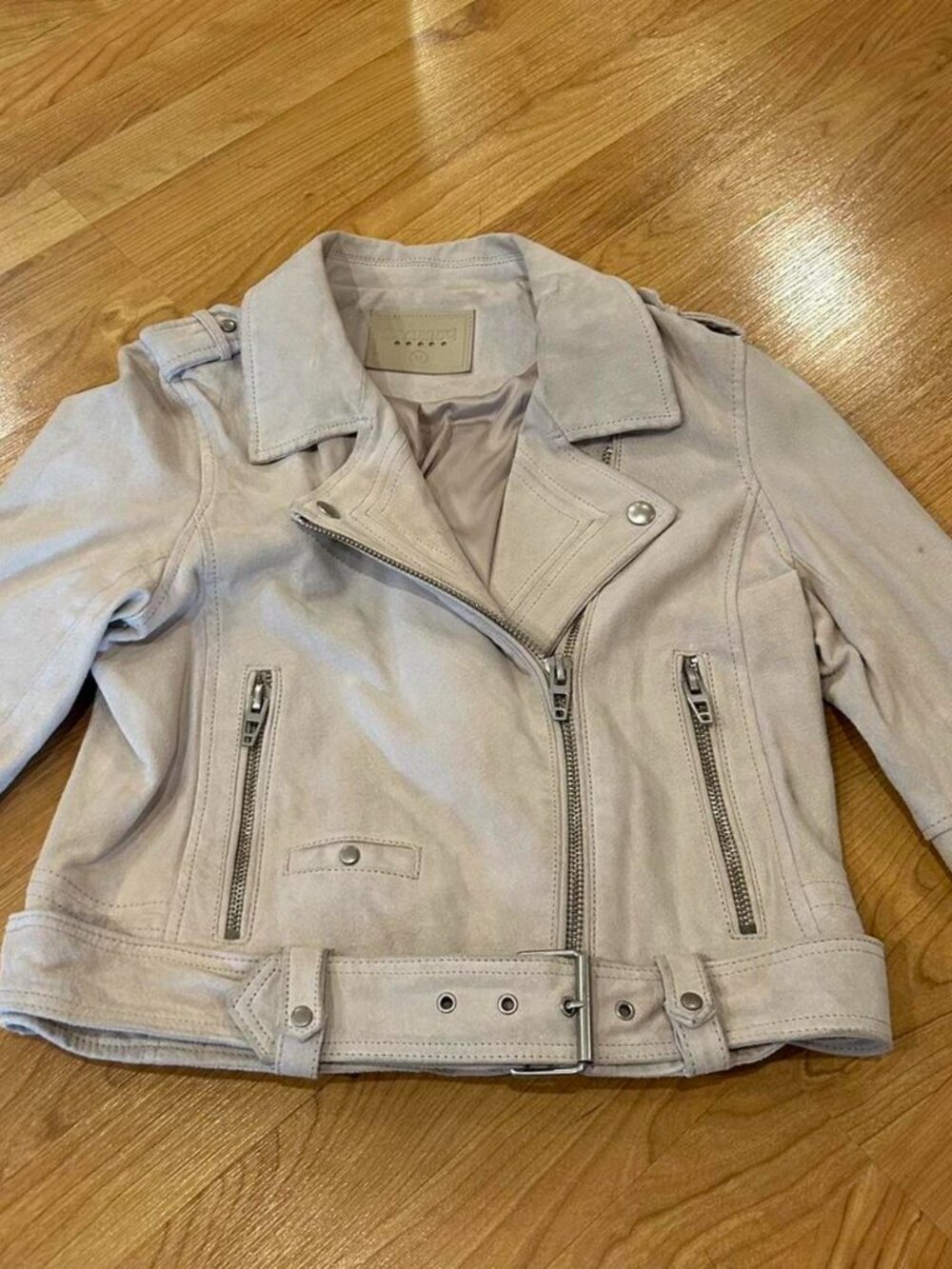 Blank NYC Blush Suede Moto Jacket – Genuine Leather, Belted, Size M